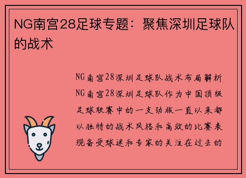 NG南宫28足球专题：聚焦深圳足球队的战术