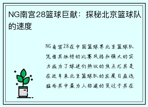 NG南宫28篮球巨献：探秘北京篮球队的速度